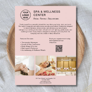Spa Hälsa Center Anpassningsbar Logotyp QR Rosa Bu Reklamblad