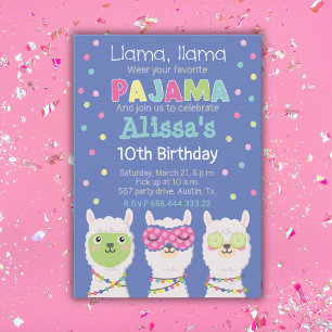 Spa llama party, pajama party inbjudningar