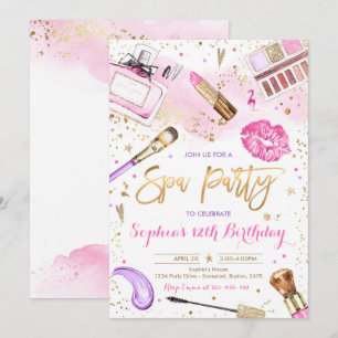 Spa Makeup Födelsedagsfest Rosa Glam Party in Inbjudningar