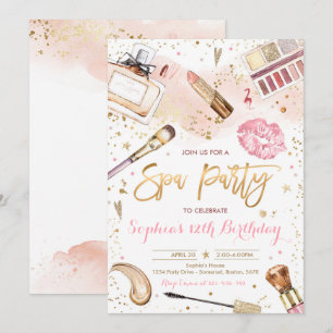 Spa Makeup Födelsedagsfest Rosa Glam Party Inbjudningar
