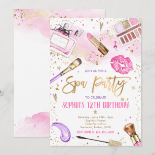 Spa Makeup Födelsedagsfest Rosa Glitz & Glam Party Inbjudningar