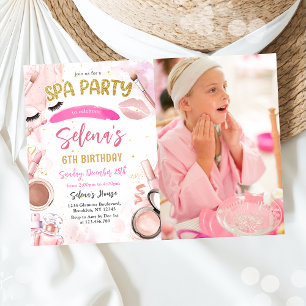 Spa Makeup Födelsedagsfest Rosa Glitz & Glam Party Inbjudningar