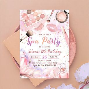 Spa Makeup Födelsedagsfest Rosa Glitz & Glam Party Inbjudningar