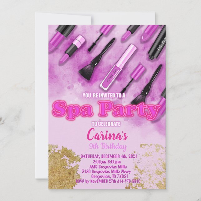 Spa Makeup Glam Birthday-inbjudan Inbjudningar (Framsida)