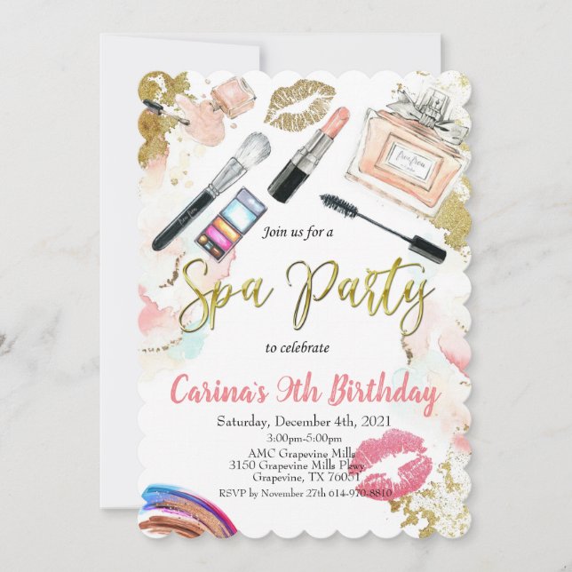 Spa Makeup Glam Birthday-inbjudan Inbjudningar (Framsida)