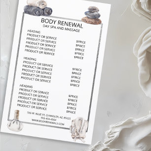 Spa Massage Prislista Tjänster Watercolor 