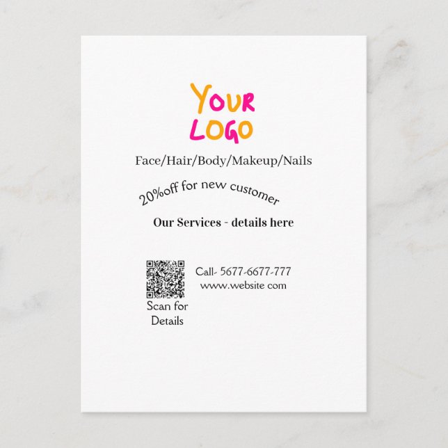 Spa massage salon discount offer services contact  vykort (Framsida)