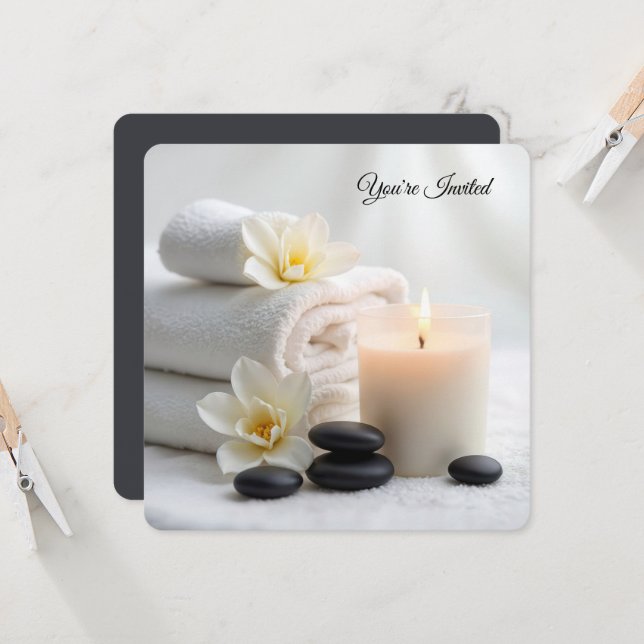 Spa-Möhippa med Magnolia Flowers Inbjudningar (Fram/Back In Situ)