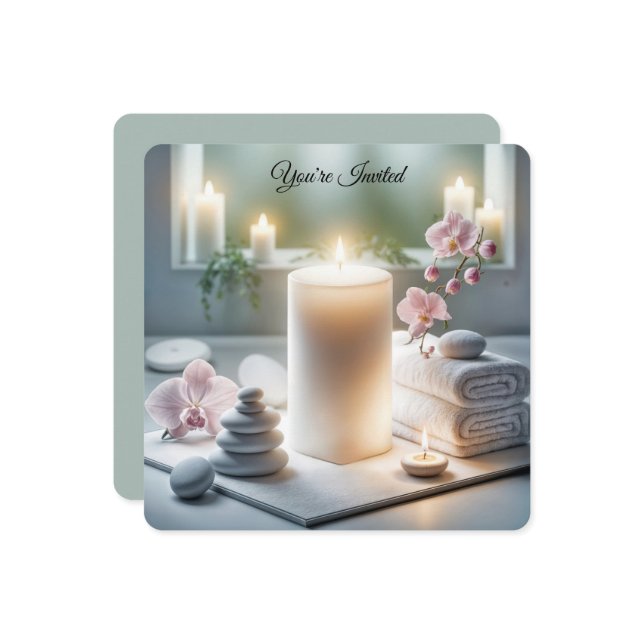Spa-Möhippa med orkidéer och ljus Inbjudningar (Fram/Back In Situ)