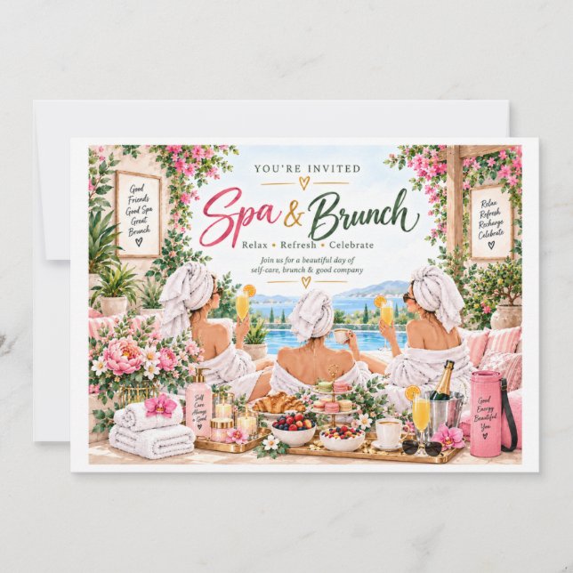 Spa- och brunchfest inbjudningar (Framsida)