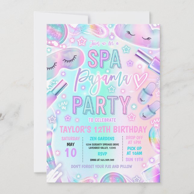 Spa Pajama Party Pastel Spa & Sleepover Birthday Inbjudningar (Framsida)