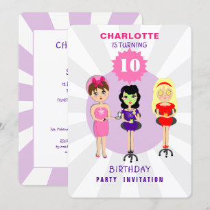 Spa Pamper Girly Kids Cute Birthday Party Invitati Inbjudningar