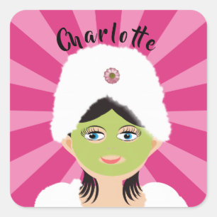 Spa Pamper Girly Kids Cute Grattis på födelsedagen Fyrkantigt Klistermärke