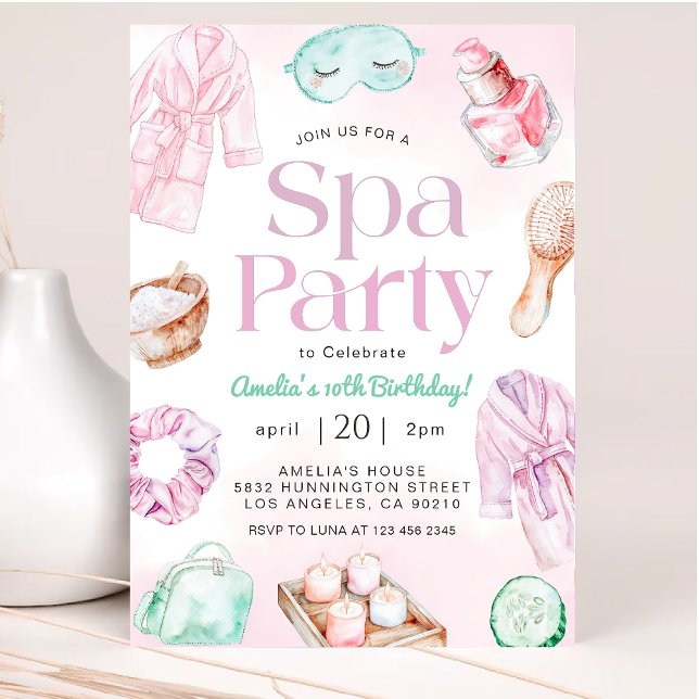 Spa Pamper Glam Party Birthday-inbjudan Inbjudningar (Skapare uppladdad)