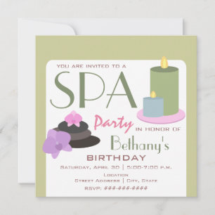 Spa Party Birthday - Candles Orchids and Stones Inbjudningar