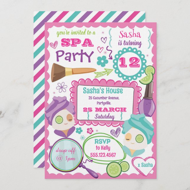 Spa Party Birthday Invitation Inbjudningar (Fram/baksida)