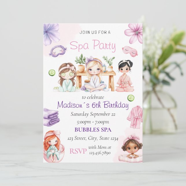 Spa Party Birthday Invitation Inbjudningar (Stående Fram)