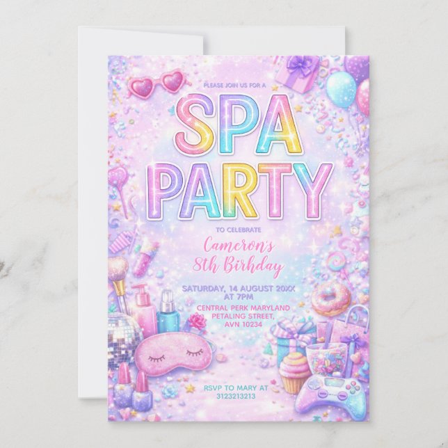Spa Party Birthday Invitation | Pastel Spa Pamper  Inbjudningar (Framsida)