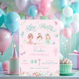Spa Party Birthday Rosa Inbjudningar