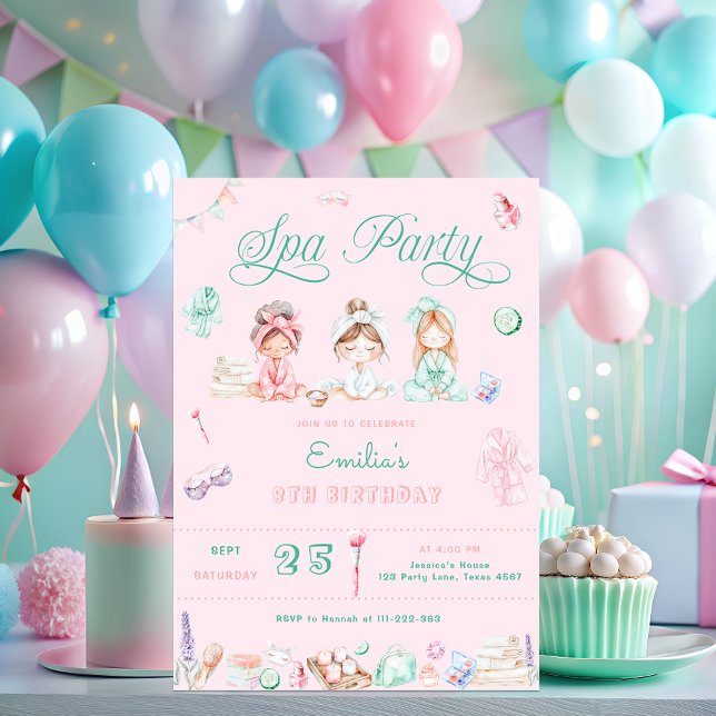 Spa Party Birthday Rosa Inbjudningar (Skapare uppladdad)