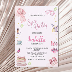 Spa Party Girl Beauty Watercolor Glam Birthday Inbjudningar