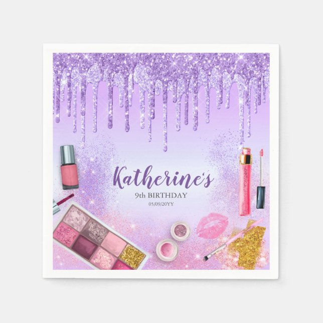 Spa Party Glam Girl Födelsedagsfest Salon Lila Pappersservett (Framsidan)