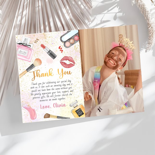 Spa Party Glam Girl Makeup Birthday Photo Tack Kort (Skapare uppladdad)