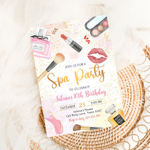 Spa Party Glitz Glam Girl Makeup Birthday Inbjudningar