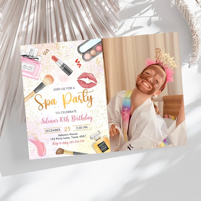Spa Party Glitz Glam Girl Makeup Birthday Photo Inbjudningar (Skapare uppladdad)
