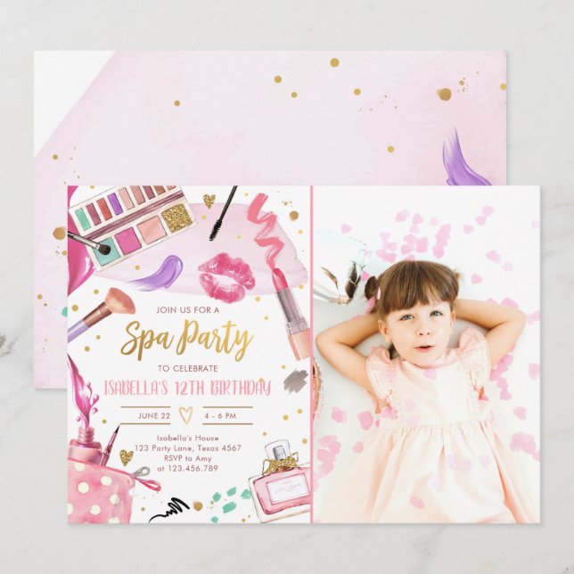 Spa Party Glitz Glam Glamor Girl Makeup Birthday Inbjudningar (Fram/baksida)