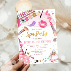 Spa Party Glitz Glam Glamor Girl Makeup Birthday Inbjudningar