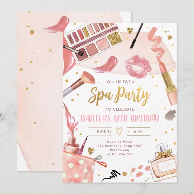 Spa Party Glitz Glam Glamor Girl Makeup Birthday  Inbjudningar (Fram/baksida)