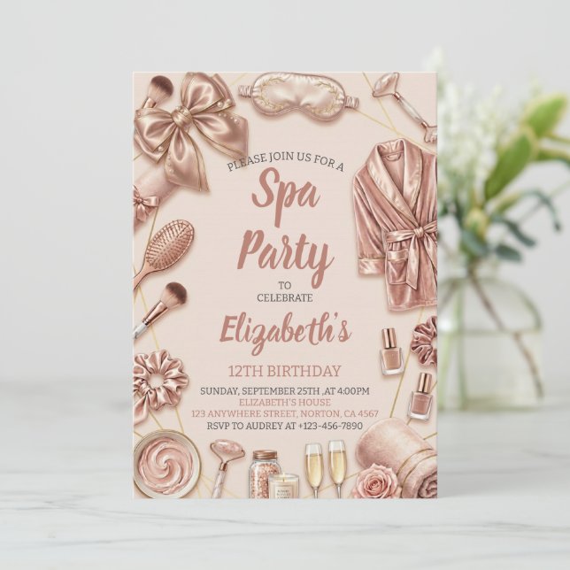 Spa Party Glitz Glam Glamour Girl Makeup Birthday Inbjudningar (Stående Fram)