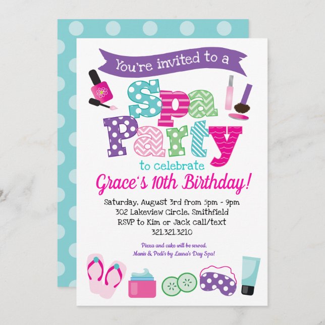 Spa Party-inbjudan - Barns födelsedag Spa Party Inbjudningar (Fram/baksida)