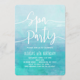 Spa Party-inbjudan Blue Watercolor Spa Birthday Inbjudningar