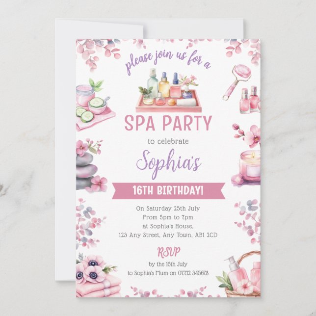 Spa Party Invitation - Cherry Blossom Pamper Party Inbjudningar (Framsida)