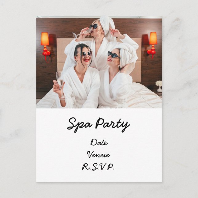 Spa party med din egen fotoinbjudan vykort (Framsida)