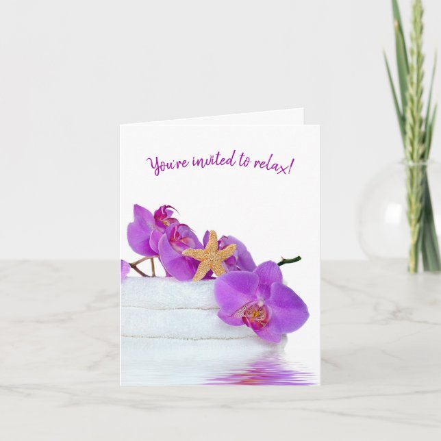 Spa Party med Orchids på Towels Inbjudan (Framsida)