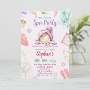 Spa Party Pamper Glam Day Party Girls Birthday Inbjudningar