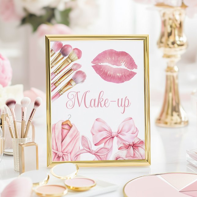 Spa Party Pink Birthday Make-up Sign Poster (Skapare uppladdad)