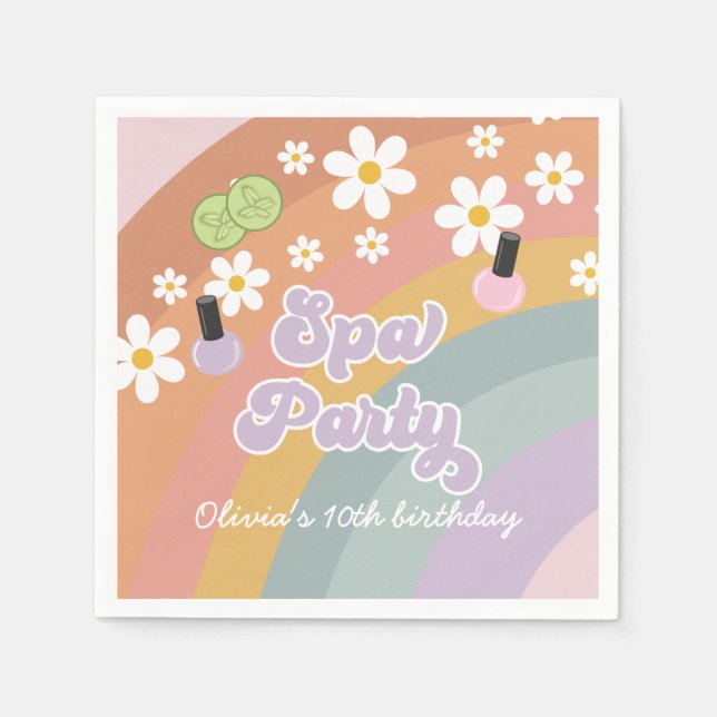 Spa Party Retro Rainbow Birthday Pappersservett (Framsidan)