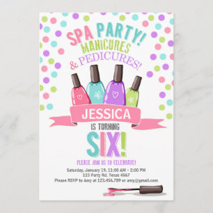 Spa Party Rosa Lila födelsedagsinbjudan Sex Inbjudningar