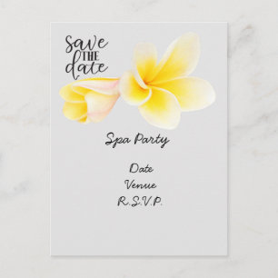 Spa party sparar datumet med Plumeria Flower Vykort