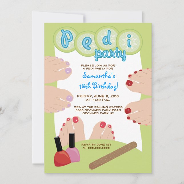 SPA PEDICURE Pedi Party-inbjudan 5x7 Inbjudningar (Framsida)