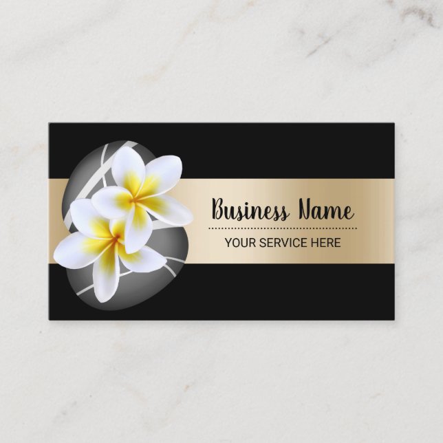 Spa Plumeria Flowers Stones Guld Pub Beauty Salon Visitkort (Framsida)