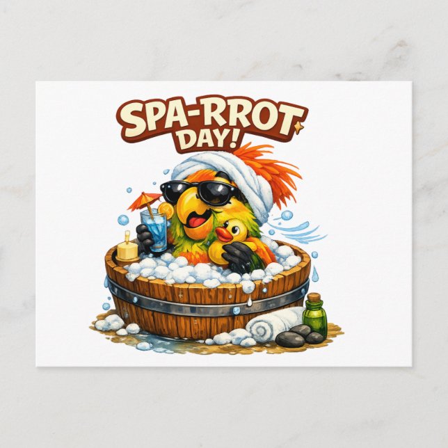 Spa-rrrot Day Funny Parrot Spa Relax Design Vykort (Framsida)