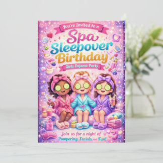 Spa Sleepover Birthday Party Invitation-Girls Spa Inbjudningar