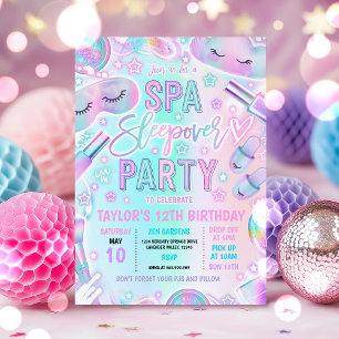 Spa Sleepover Pastel Spa och Sleepover Birthday Inbjudningar