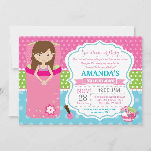 Spa Sleepover Slumber Födelsedagsfest inbjudan (Framsida)