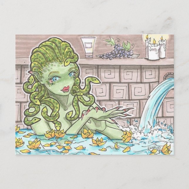 Spa Snakes Hett Tub Medusa Fantasy Art Postcard Vykort (Framsida)
